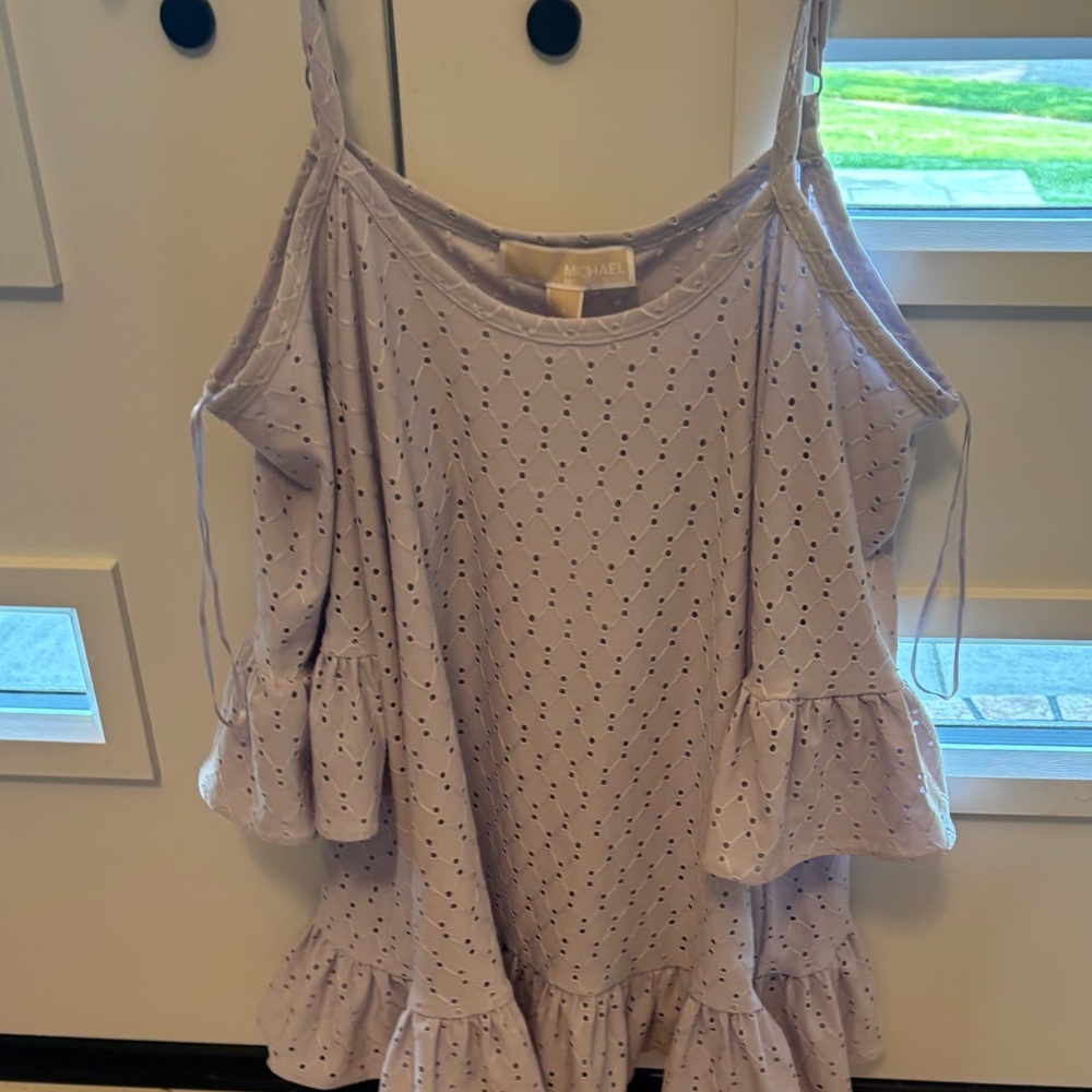 Michael Kors light purple Sleeveless Ruffled cold shoulder top